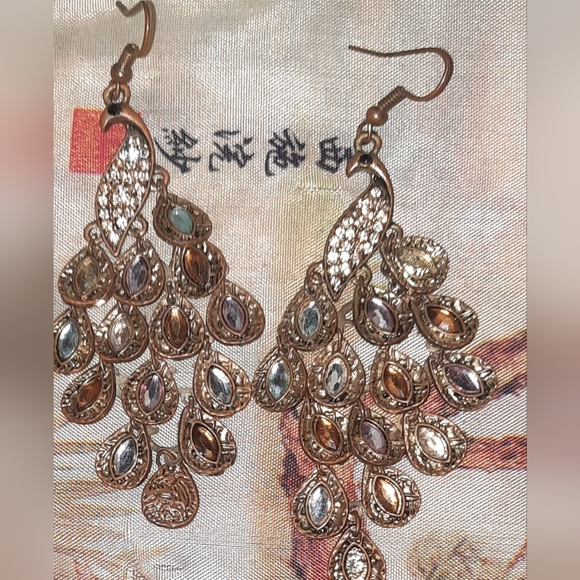 Pier 1 Jewelry - Boho peacock dangling antique goldtone earrings